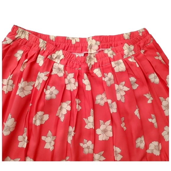 90s skirt shirt floral light v-neck short sleeve midi stretch A-line coral wm 16 - Picture 8 of 11
